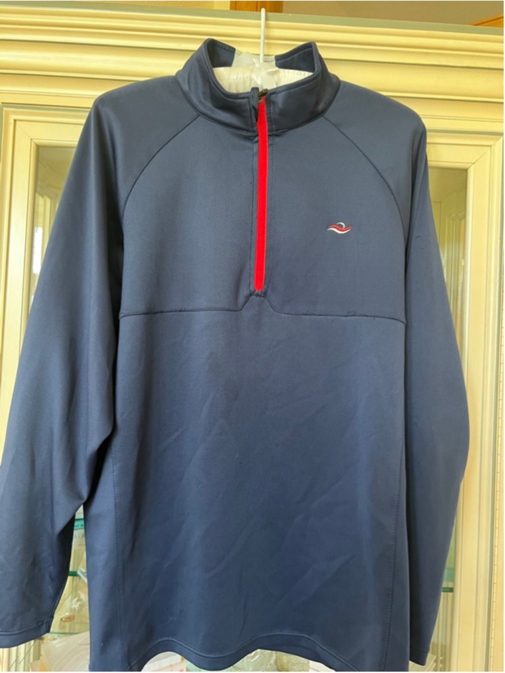 Men's Sun Mountain Navy Quarter-Zip Sweatshirt L with Red Accent